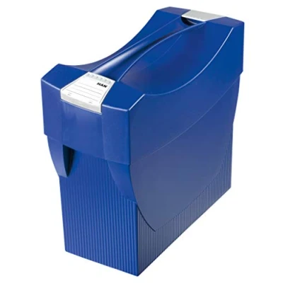 Image de HAN 1901 14, boîte à dossiers suspendus SWING PLUS avec couvercle. Un petit bureau mobile au design innovant. Pour 20 suspendus, pot crayons intégré, bleu