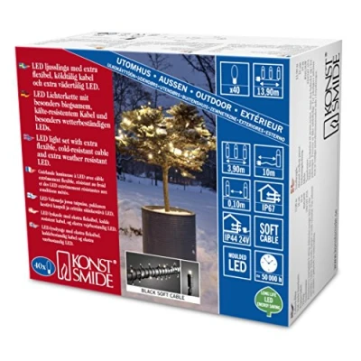 Image de Konstsmide 6610 117 Guirlande d&#039;Eclairage Extérieur 40 Micro LEDs Soudées Étanches 24 V Blanc Chaud Câble Noir Doux
