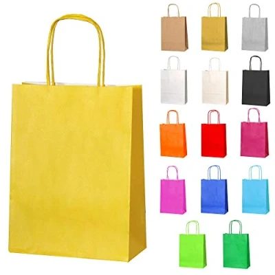 Image de Thepaperbagstore 5 Petit Sacs en Papier Avec Poignées Torsadées Pour Cadeaux et Fêtes Jaune 180x220x80mm
