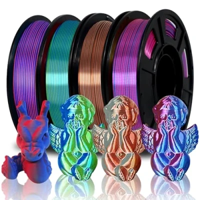 Image de PLA EONO Filament 1.75mm en soie Bicolore pour Imprimante 3D, Bobine PLA, Multicolore 250g*4, mat rouge/bleu, argent/cuivre, rose/bleu, bleu/vert
