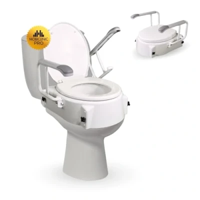 Image de Mobiclinic, Rehausseur WC adulte, Hauteur 5 15cm, Avec couvercle et accoudoirs, Siège de toilette surélevé, pour Personne Agée, à Mobilité Réduite, Blanc