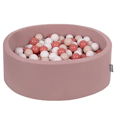 Image de KiddyMoon Piscine À Balles pour Bébé Rond 90X30cm/300 7Cm Fosses Boules Jouet Enfant, Béruée: Beige Pastel/Saumon/Blanc