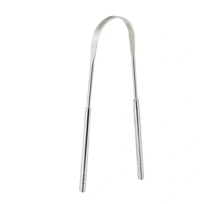 Image de Gratte langue en, Forme de U en Acier Inoxydable Métal Fait à la Main, Elimine Mauvaise Haleine Brosses Soins Bucco Dentaires