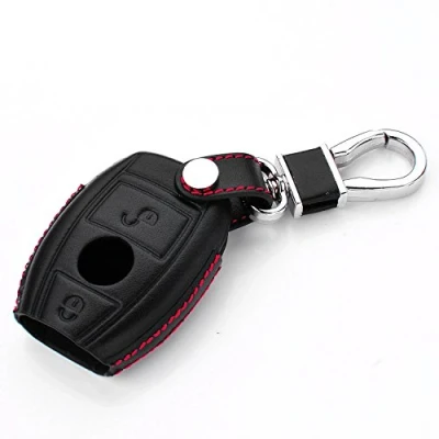 Image de M.JVisun Véritable Cuir Clef Coque Porte clés pour Mercedes Benz A Classe B C E S G M V CLA CLS GLA GLC GLE GLK GL GLS SL SLK SLC Viano Metris Auto Clé Noir 2 Bouton