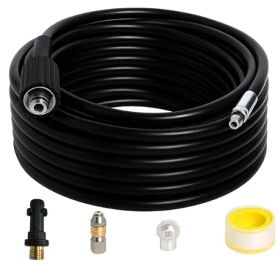 Image de Poweka Tuyau de Nettoyage Haute Pression 20M,Compatible avec Kärcher K2/K3/K4/K5/K6/K7 série, Accessoire Buse à Jet et Rotatif,180 Bar, 60 C