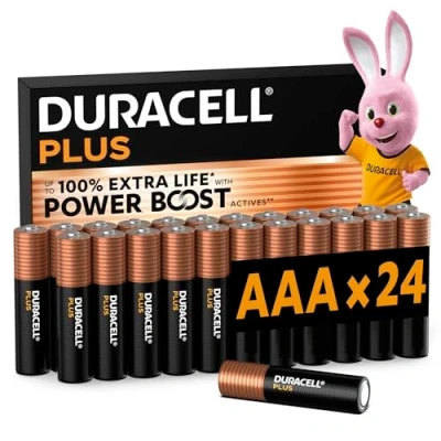 Image de DURACELL plus Piles AAA (Lot de 24) Alcalines 1,5 VDurent jusqu’à 100 % longtemps grâce aux Actifs POWER BOOSTFiable pour vos Appareils du QuotidienEmballage 0 PlastiqueLR03 MN2400