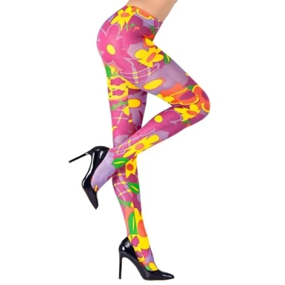 Image de W WIDMANN MILANO Party Fashion Collants, avec motif à fleurs, 40 DEN, Hippie, Carnaval, Fête thème