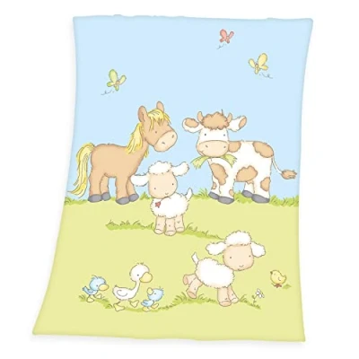 Image de Herding Fynn Couverture Bébé, Les Animaux de la Ferme, 75 x 100 cm, Microfibre Polaire, Multicolore