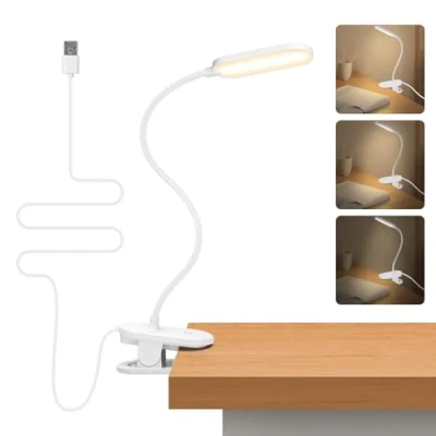Image de Aigostar lampe de Lecture, Lit à Clipser Avec Bras flexible Réglable 360,3 Niveaux Luminosité,Lampe LED Câble, 4000K Protection des yeux, pince pour lit, Blanc