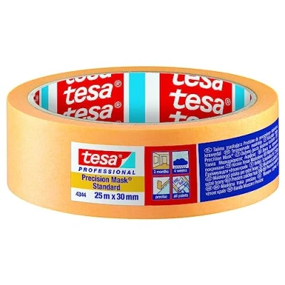 Image de tesa Precision 4344 Standard Lot de 6 rubans masquage professionnels avec support fin pour papier un collage et recouvrement précis Orange 50 m x 25 mm