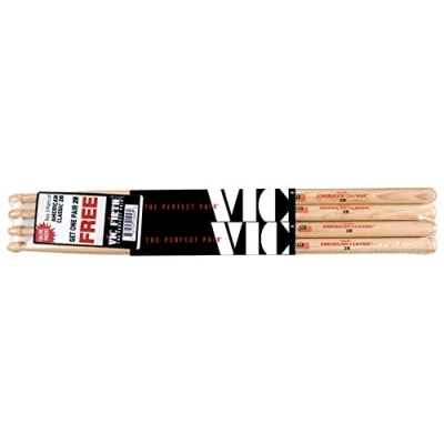 Image de Vic Firth American Série Classique Baguettes de batterie 2B Hickory Pointe en bois 4 Paires