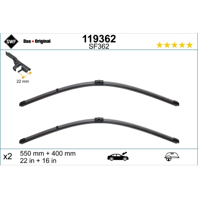 Image de Balai d&#039;essuie glace Swf Visioflex 119362 avant Sans Cadre avec spoiler ALFA ROMEO: 147, GT