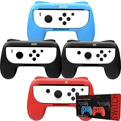 Image de Orzly Grips (Poignées) Compatible avec Nintendo Switch Joy Cons Pour Plus De Confort Quad Pack (2X Noir 1XRouge 1XBleu) Super Smash Bros Ultimate