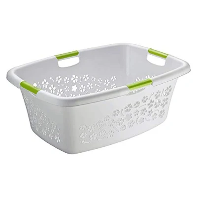 Image de Rotho Flowers Panier à linge 50l avec 4 poignées, Plastique (PP) sans BPA, gris, (65.1 x 48.6 26.2 cm)