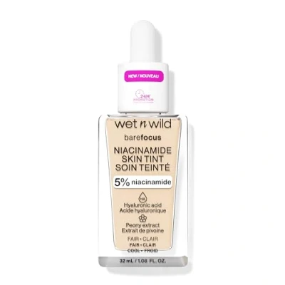 Image de Wet n Wild Bare Focus Niacinamide Skin Tint, Fond de Teint Léger avec Formule Modulable, Enrichi Acide Hyaluronique et Vitamine E pour un Look Radieux, Fair