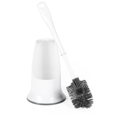 Image de Beldray LA084538UFEU7 Brosse AntiBac de Toilette, WC en Silicone avec Support, Traitée Protection Antibactérienne, Tête pour sous Le Rebord, Toilettes Poils Solides