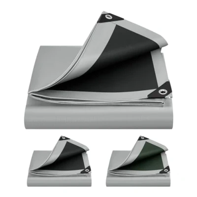 Image de WOLTU Bâche de Protection en PE 280g/m², 1,5x2 m, Imperméable et Résistante, Couverture Étanche pour Bois Housse avec Œillets Muiti Usage, Gris+Noir