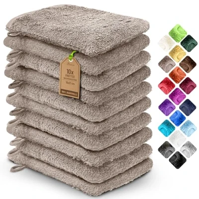 Image de NatureMark Lot de 10 Gants Toilette en Tissu éponge, 100% Coton, Sable/Beige, 15 x 21 cm