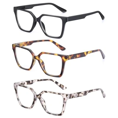 Image de JM Lot de 3 Montures Lunettes Carrées, Lecteur d&#039;ordinateur Bloquant la Lumière Bleue pour Femme Homme +2.75
