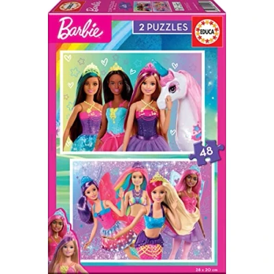 Image de Educa 2 Puzzles de 48 pièces pour Enfants avec des Illustrations Barbie, Double Amusement départ Mesure du Puzzle: 28 x 20 cm À partir 3 Ans (19299)