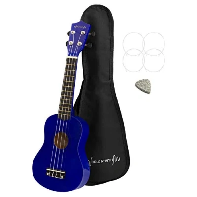 Image de World Rhythm Ukulélé soprano Finition Uke débutant avec sac de transport, cordes rechange et médiator en feutre Standard bleu WR 303