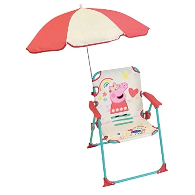 Image de FUN HOUSE Enfant Peppa Pig Chaise Pliante Camping Dimensions : H.38.5 XL.38.5 x P.37.5 CM + PARASOL Ø 65 CM, Multicolore
