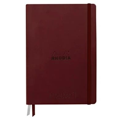Image de RHODIA 194152C Carnet Rigide Bullet Journal Goalbook Creation Lie de Vin A5 14,8 x 21 cm Uni 100 p Papier Clairefontaine Lavis Technique Blanc 200 g/m² 2 Rubans Couverture Simili Cuir