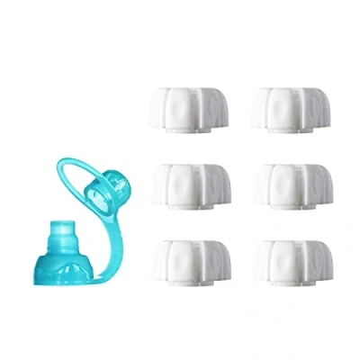 Image de ChooMee bouchons de rechange pour sachets alimentaires réutilisables Comprend une pochette en silicone SoftSip avec contrôle du débit 6 blancs + 1 Aqua