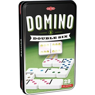 Image de Tactic 53913 Double 6 Learn, Popular Table Classic Game for Friends &amp; Family, 2+ Players, Coloured Dots Easy Play, Sturdy Storage Tin, Plastic Dominoes That Last, Age 7+, Mixed