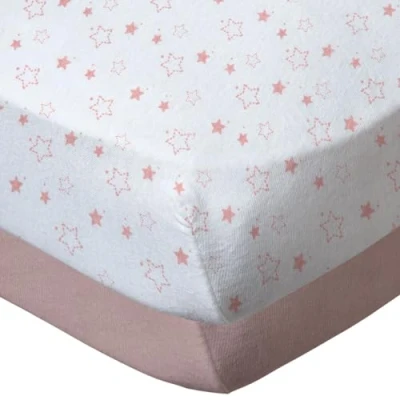 Image de Babycalin Mixte Lot de 2 draps Housse 70 x 140 cm, Etoile Rose plus Uni Rose, cm (Lot 2)