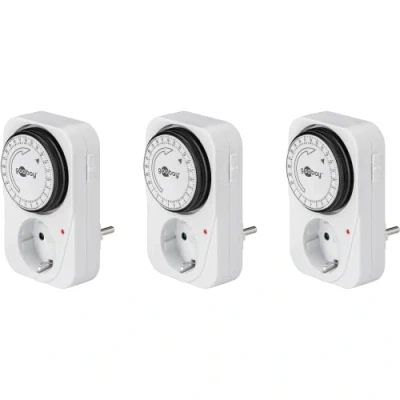 Image de Goobay 64894 Lot de 3 minuteries analogiques pour l&#039;intérieur Minuterie intérieure réglable 15 Minutes Convient LED contrôle Fonctionnement continu Possible