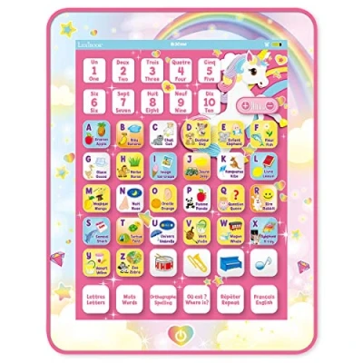 Image de Lexibook tablette éducative bilingue Licorne, jouet pour apprendre les lettres chiffres vocabulaire et musique, langues Français/Anglais, Rose, JCPAD002UNIi1