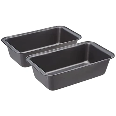 Image de Amazon Basics Moule à pain antiadhésif en acier au carbone, 27 x 15 7 cm, lot de 2, Rectangulaire, Gris