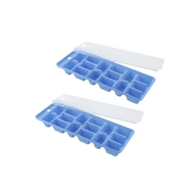 Image de Fackelmann 49368 Lot de 3 bacs à glaçons, bac glaçons coloré, avec couvercle, capacité 15 pour Plastique, Bleu, Fuchsia, Vert, 25 x 10 cm