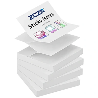 Image de ZCZN Notes Autocollants 400 Feuillets Sticky Blanc, Feuillet Autocollant 76 x mm, 100 Feuilles par Bloc de