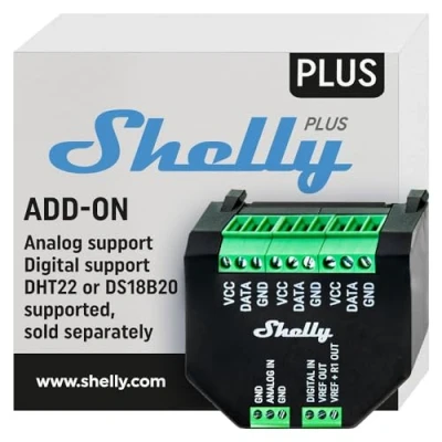 Image de Shelly Plus Add On Interface de Capteur Wi Fi &amp; Bluetooth (pour relais), Capteurs intelligents DS18B20, DHT22 et Arduino, Domotique, Alexa Google Home, App iOS Android