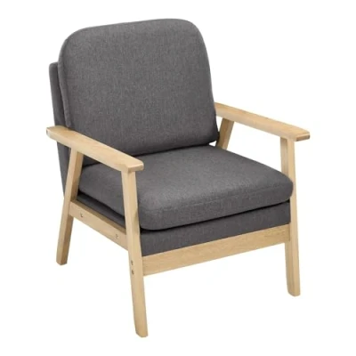 Image de WOLTU Fauteuil Salon, Scandinave, Relax, avec Dossier Haut, Siège Rembourré, Rêvetement en Lin, Pieds Bois Massif, Gris Foncé, SKS51dgr
