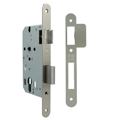 Image de Amig Serrure Encastrée pour Portes en Bois Avec Gâche de Fermeture Face et Support à Angle Rond Entrée 50 mm Pêne réversible Acier Argent Mat 230