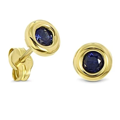 Image de Miore Bijoux pour Femmes Boucles d&#039;Oreilles Solitaires avec Pierre Précieuse/Pierre de Naissance Saphir bleu serti clos Clous d’Oreilles classiques en Or Jaune 9 carats (375) 5.5 x 5,5 mm