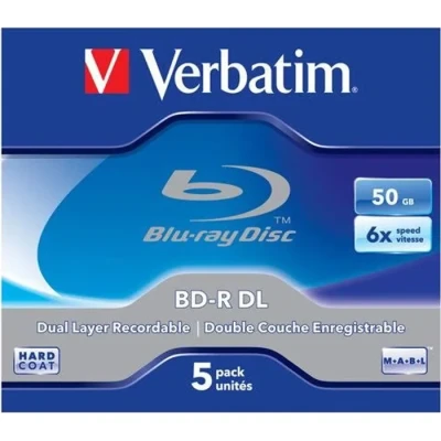 Image de Lot de 5 Blu ray Disc VERBATIM R DL 50 Go 6X Boîtier CD