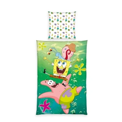 Image de Herding Parure de Lit Bob l&#039;Éponge, Taie d&#039;oreiller 80 x cm Avec motif réversible, housse couette 135 200 cm, fermeture éclair, 100% coton/renforcé