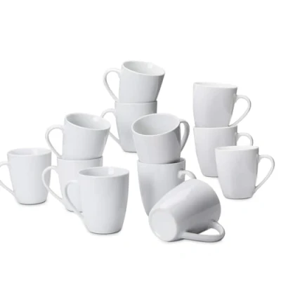 Image de Amazon Basics Service de tasses à café, 12 pièces, Porcelaine, 355 ml, Blanc (Anciennement marque AmazonCommercial)