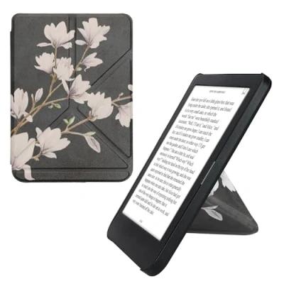 Image de kwmobile Coque liseuse Compatible avec Kobo Clara BW/Colour étui de Protection à Rabat en Simili Cuir Taupe Blanc Gris foncé