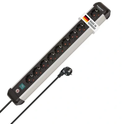 Image de Brennenstuhl Multiprise Alu Line 10 Compartiments en Aluminium de qualité supérieure avec Interrupteur et câble 3 m Fabriquée Allemagne