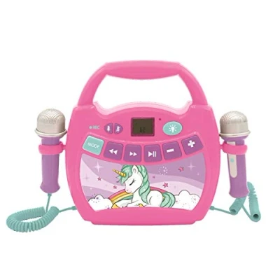Image de Lexibook MP320UNIZ Licorne Lecteur Musical karaoké Portable pour Enfants Micros, Effets Lumineux, Bluetooth, Enregistrement/Changement de Voix, Batterie Rechargeable, MP320UNIZ, Rose/Bleu