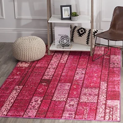 Image de Tapis rectangulaire d&#039;intérieur bohème chic tissé , collection Monaco, MNC216, en rose / multi, 155 X 231 cm pour le salon, la chambre ou tout autre espace intérieur par SAFAVIEH.