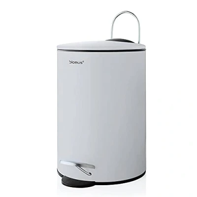 Image de Blomus TUBO 68993 Poubelle à pédale en acier revêtu par pulvérisation, gris lune, capacité 3 l, système Smart Close, seau amovible, accessoire de salle bain exclusif (H x l P) : 24,5 17