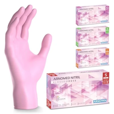 Image de ARNOMED gants jetables rose, nitrile taille S, gant jetable avec 100 pièces/boîte, en non poudrés &amp; sans latex, cuisine, a usage unique XS, M L