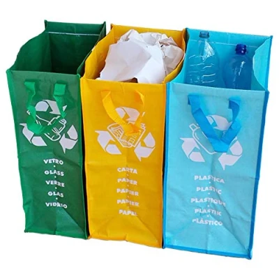 Image de Adventa Lot de 3 Sacs lavables pour Collecte différenciée, Bleu, Jaune, Vert, 66 x 35 49,5 cm