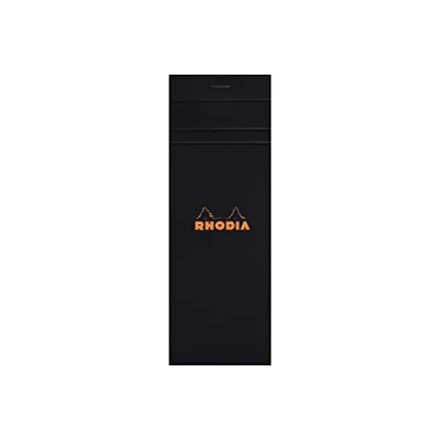 Image de RHODIA 82009C Bloc Notes Agrafé Shopping N8 Black Petits Carreaux 7,4 x 21 cm 80 Feuillets Détachables Papier Clairefontaine g/m² Couverture en Carte Enduite Souple et Résistante